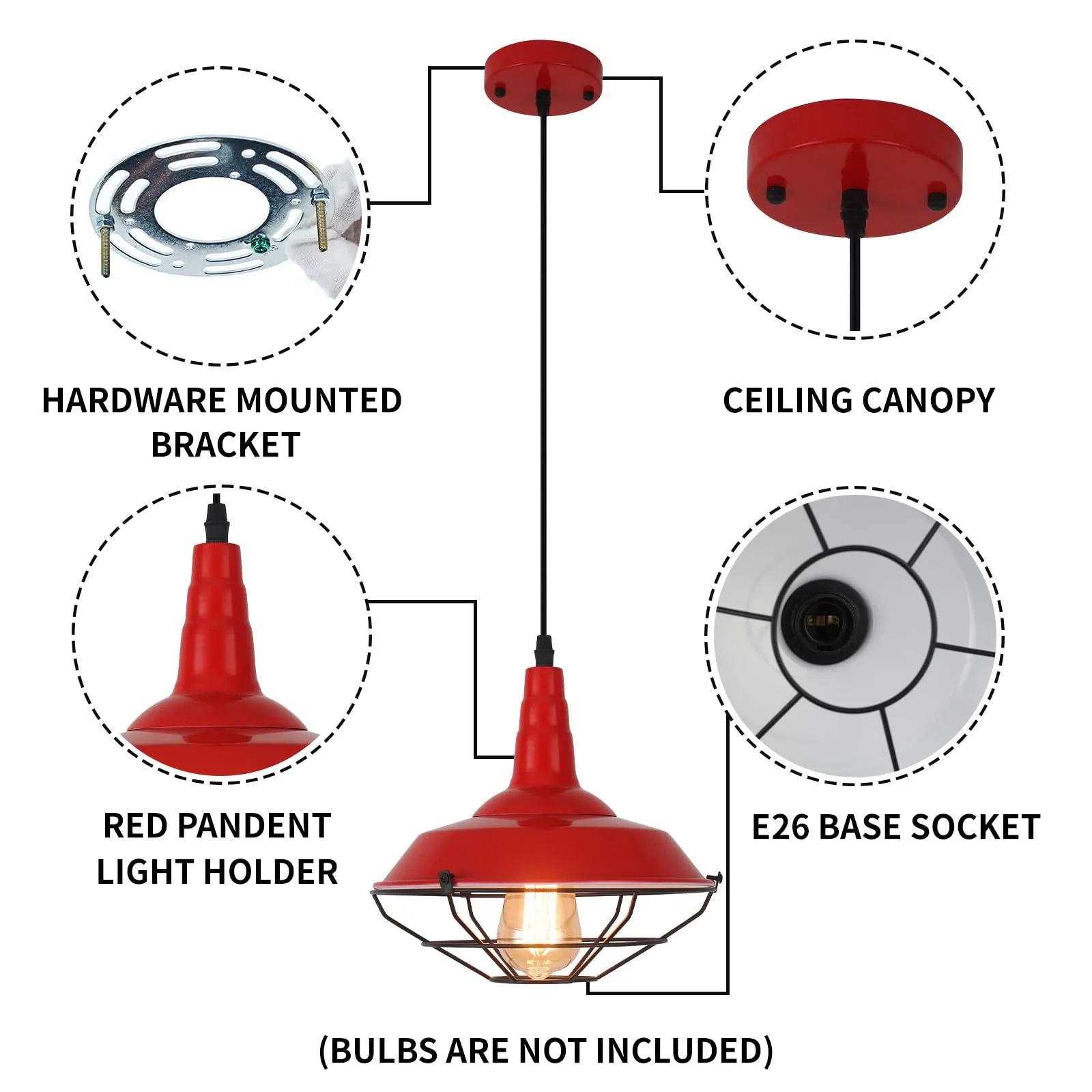 10.5" Red Modern Farmhouse Pendant Light 3-Pack - Image 7