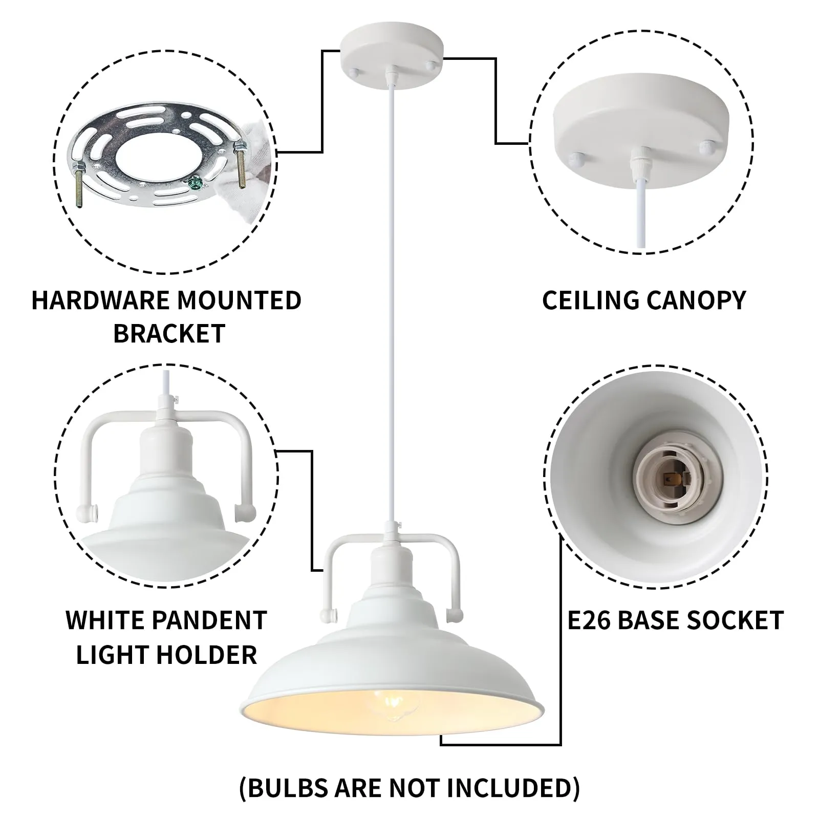 White Farmhouse Industrial Pendant Light 3-Pack - Image 7