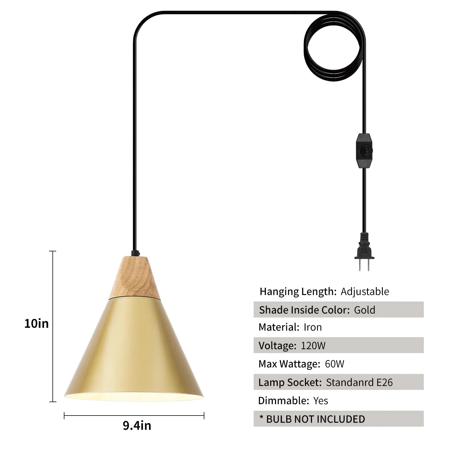 9.4" Gold Plug-in Pendant Light 2-Pack - Image 7