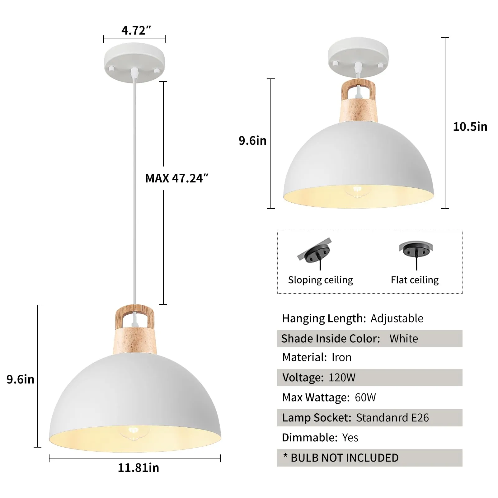 11.8" White Farmhouse Pendant Light 3-Pack - Image 6