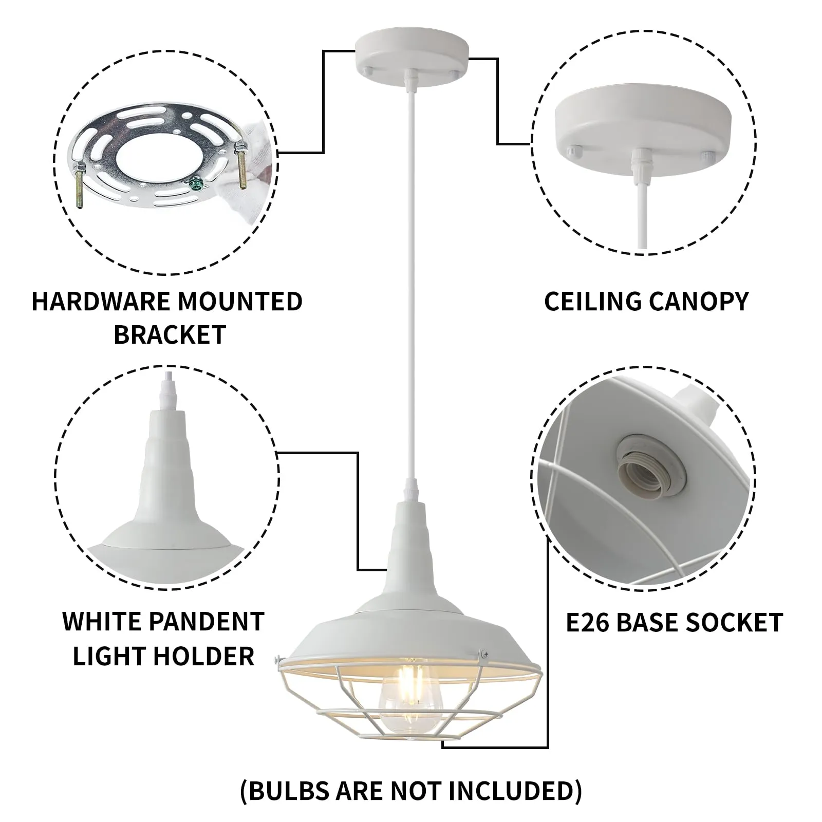 10.5" White Farmhouse Industrial Pendant Light 3-Pack - Image 7