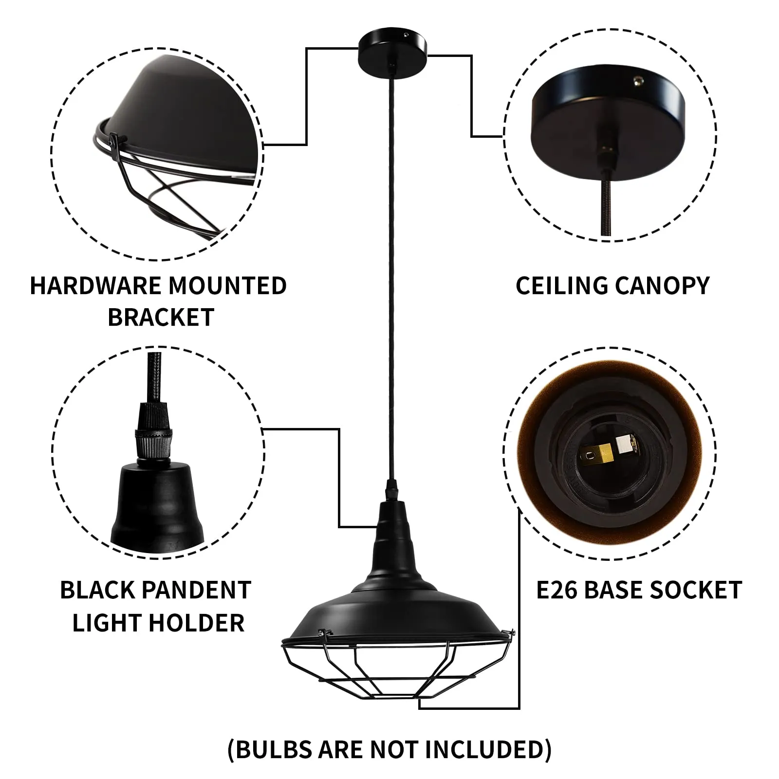 10.5" Black Matte Vintage Farmhouse Pendant Light 3-Pack - Image 6