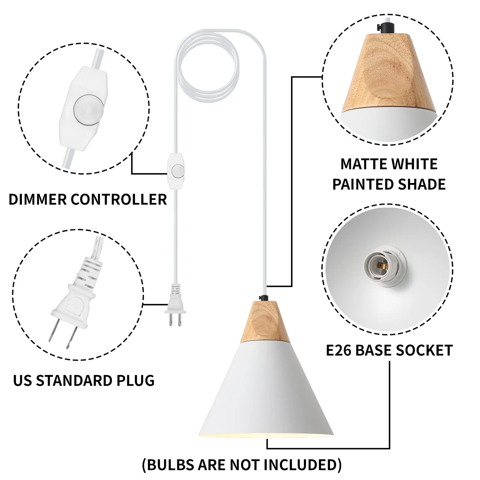 9.4" White Plug-in Pendant Light 2-Pack - Image 7