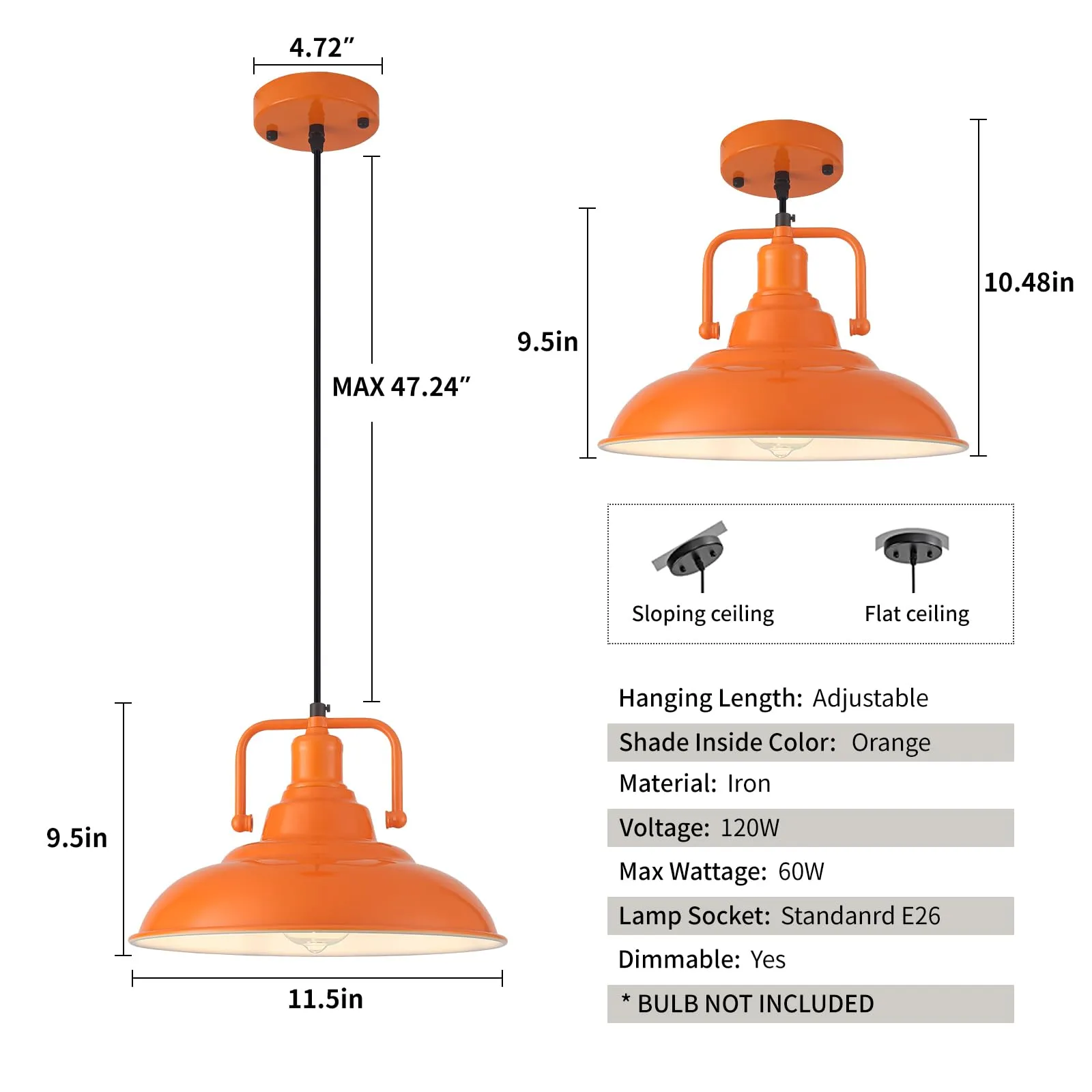 Orange Farmhouse Pendant Light 12.5 Inch 3-Pack - Image 6