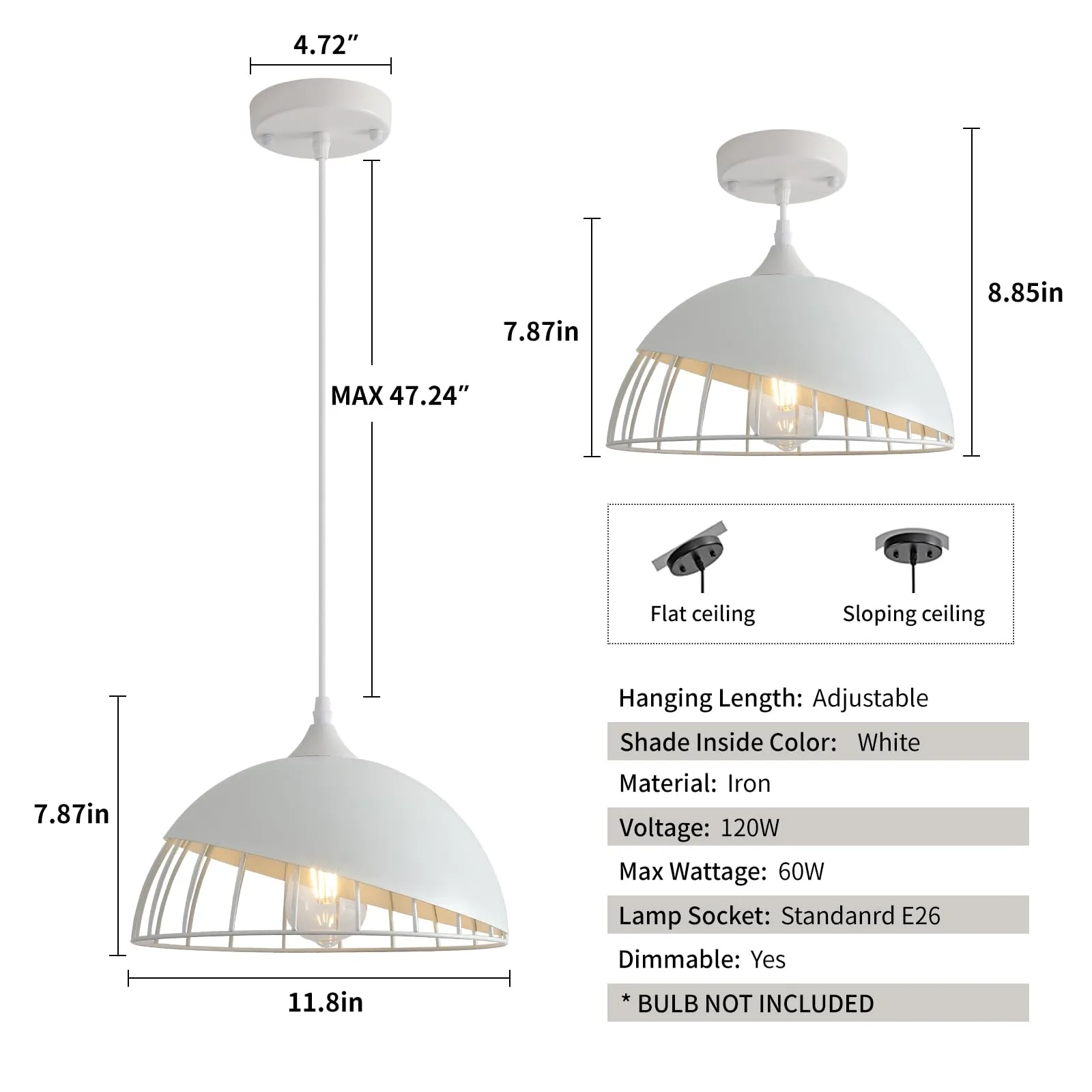 White Farmhouse Pendant Light 11.8" 2-Pack - Image 6