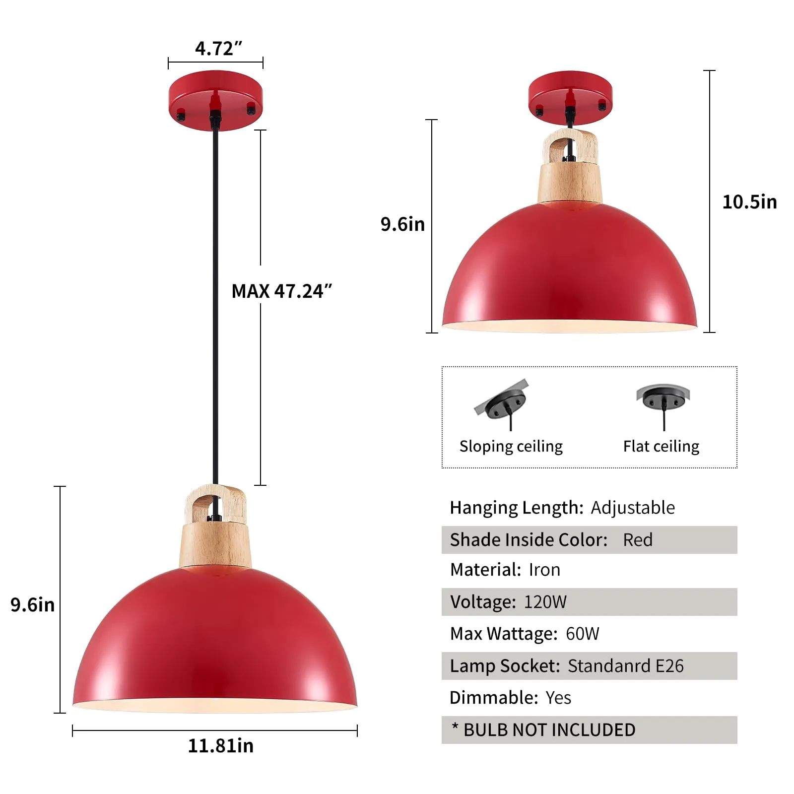11.8" Red Farmhouse Pendant Light 3-Pack - Image 6