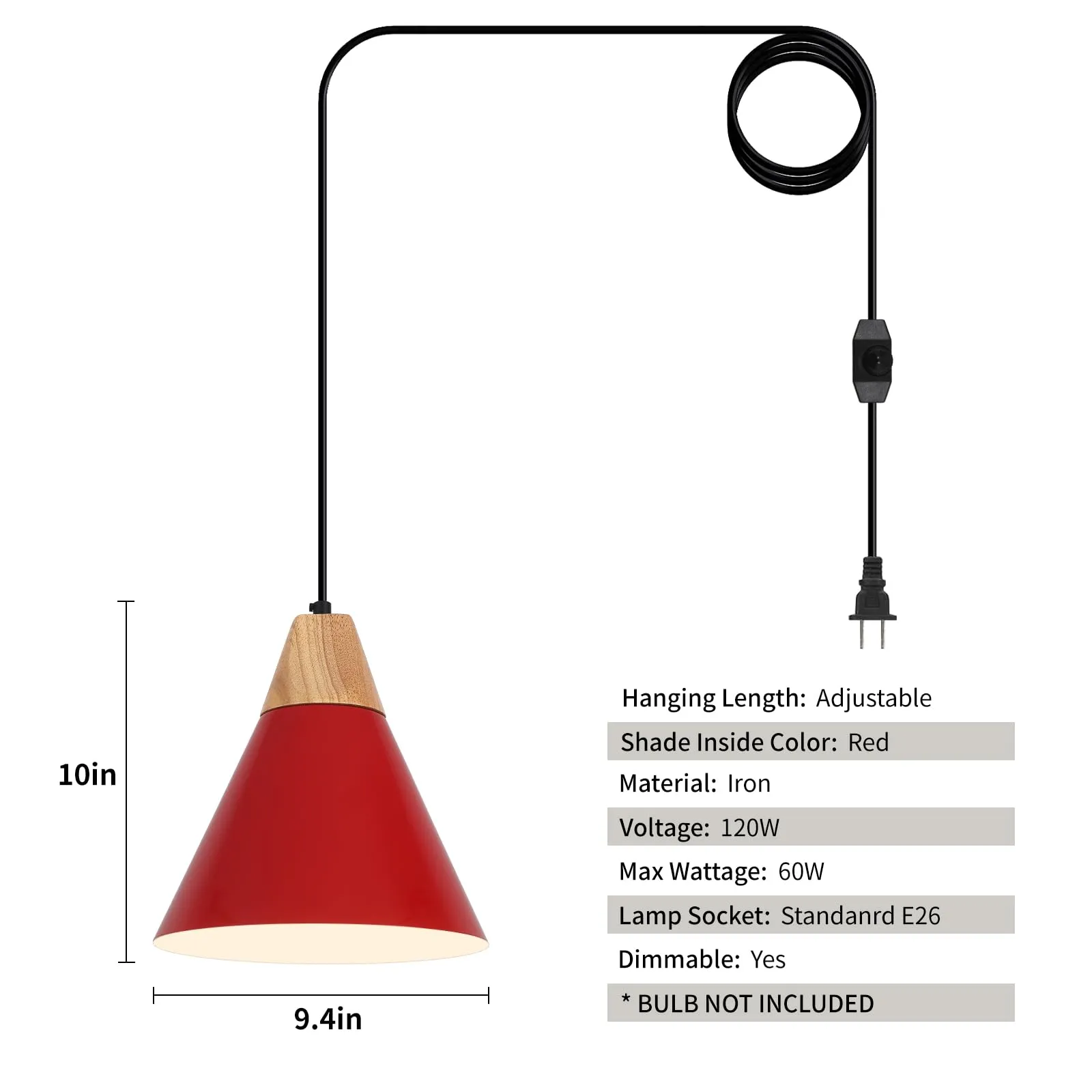 9.4" Red Plug-in Pendant Light 2-Pack - Image 7