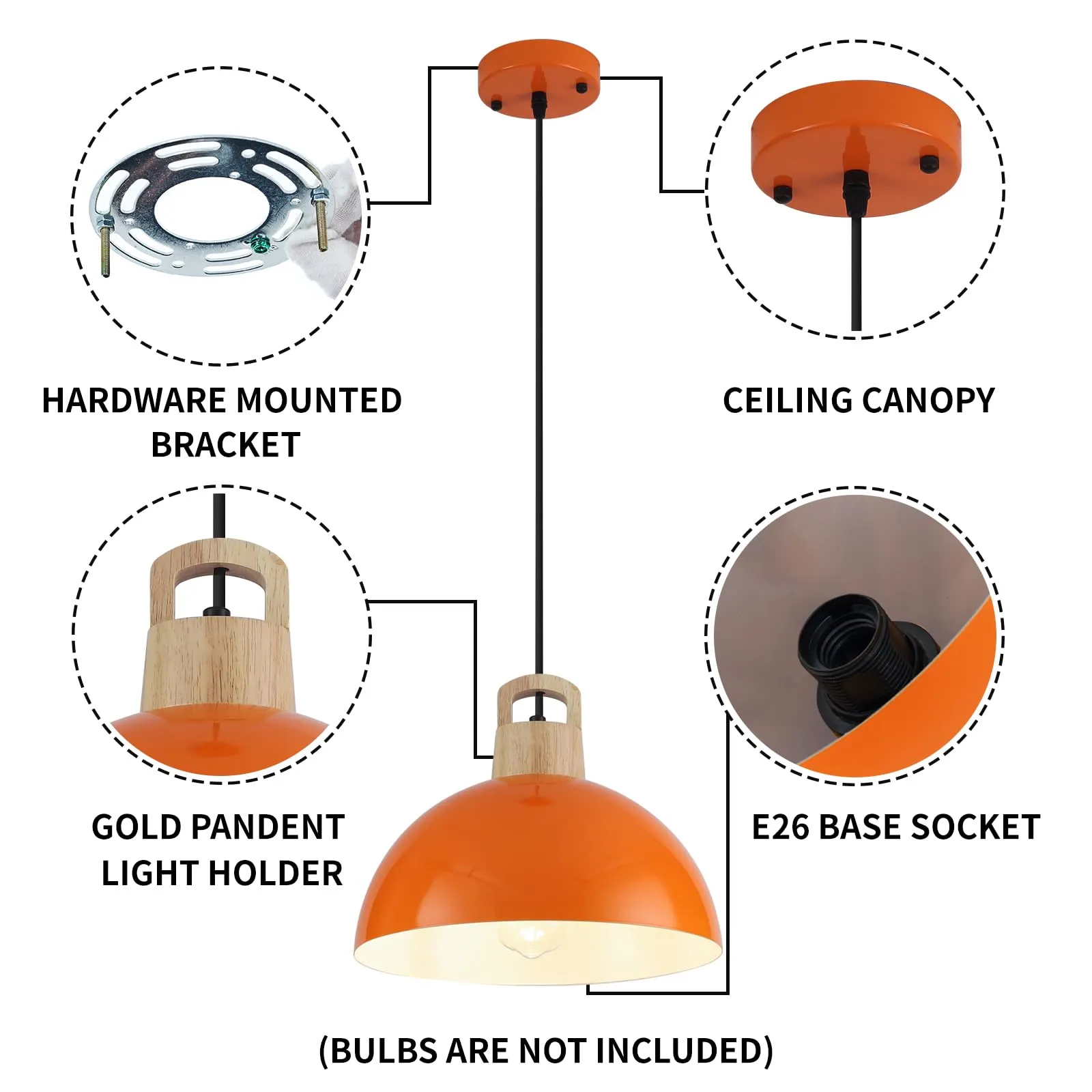 11.8" Orange Modern Farmhouse Pendant Light 3-Pack - Image 7