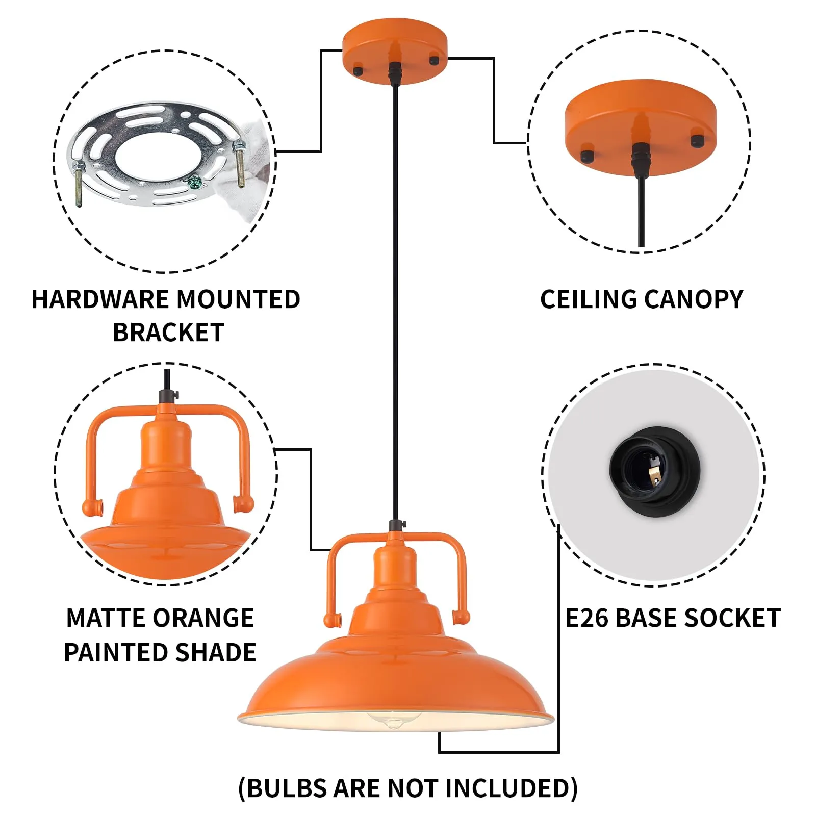 Orange Farmhouse Pendant Light 12.5 Inch 3-Pack - Image 7
