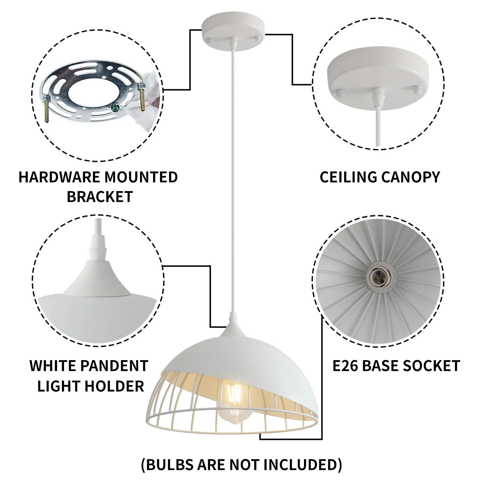 White Farmhouse Pendant Light 11.8" 2-Pack - Image 7