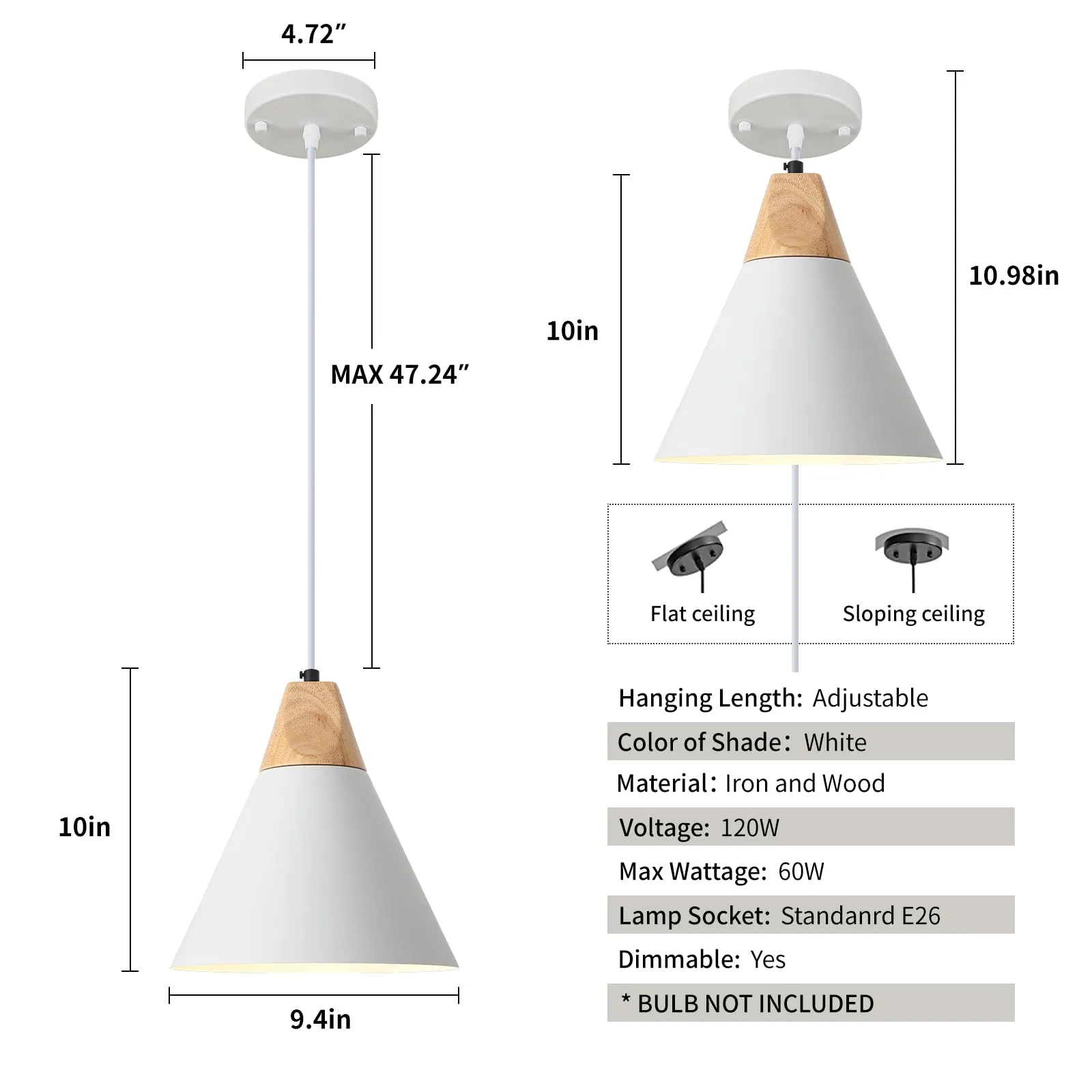 White Farmhouse Pendant Light 9.4" 2-Pack - Image 7