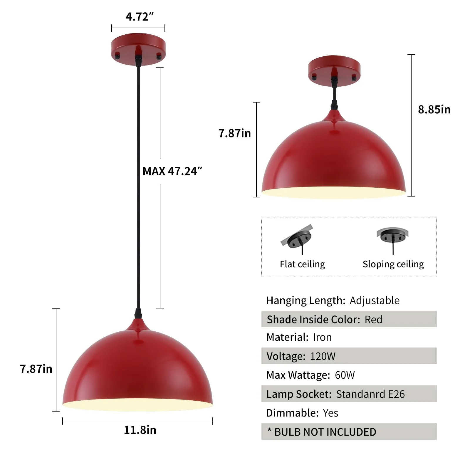 Red Farmhouse Industrial Pendant Light 2-Pack - Image 6