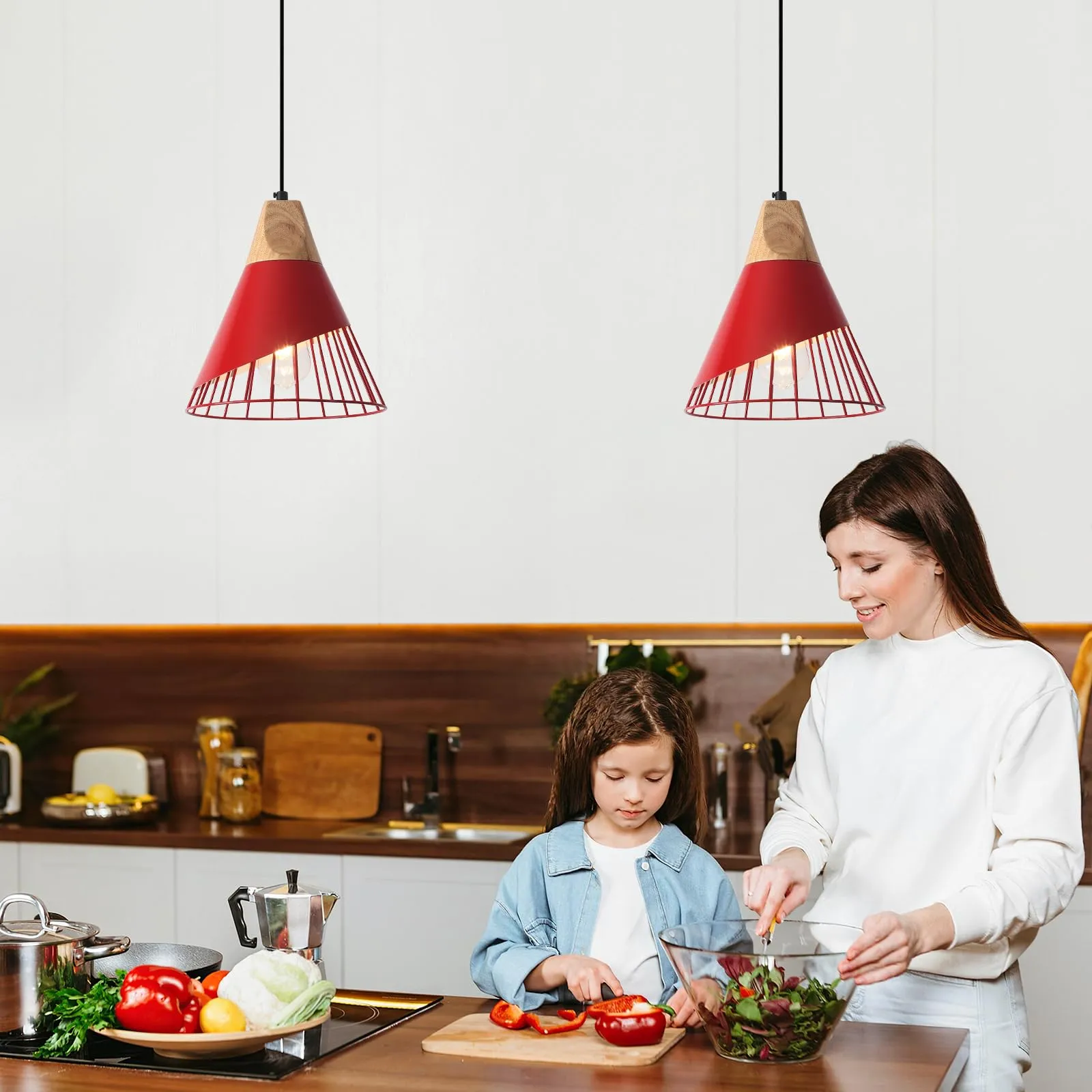Red Farmhouse Industrial Pendant Light 9.4" 2-Pack - Image 2