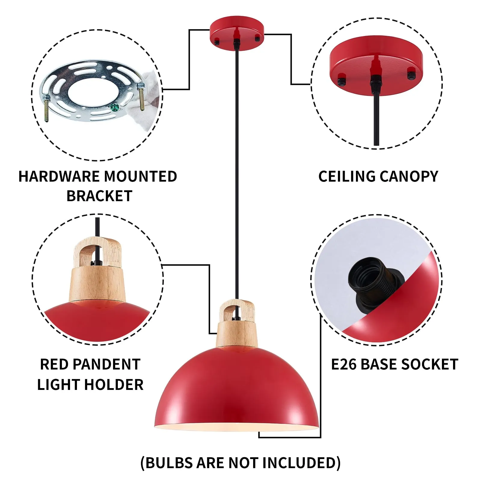 11.8" Red Farmhouse Pendant Light 3-Pack - Image 7