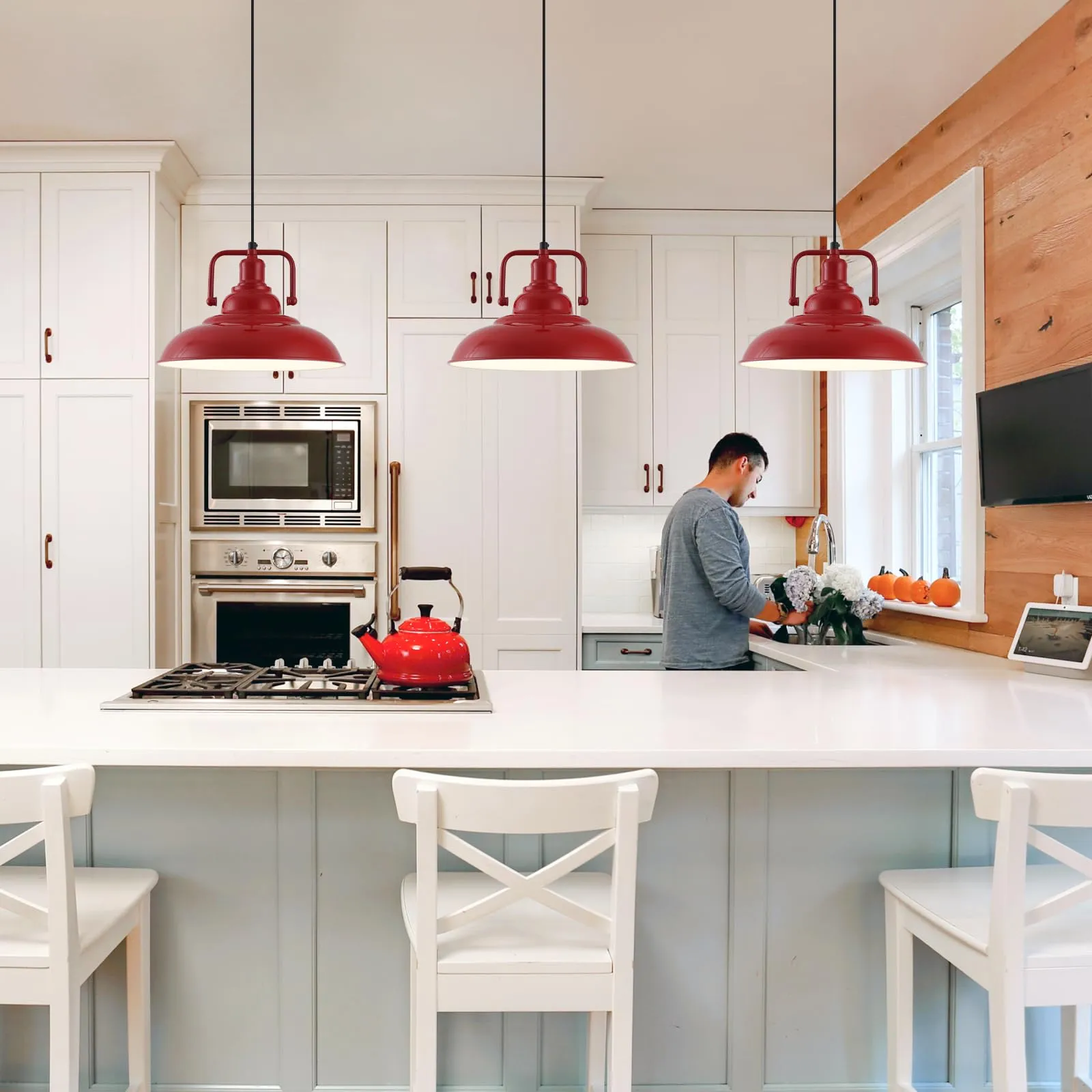 Red Farmhouse Industrial Pendant Light 3-Pack - Image 4