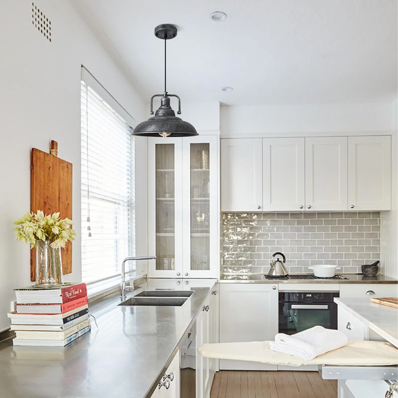 Black and Silver Farmhouse Pendant Light 12.5 Inch 3-Pack - Image 6