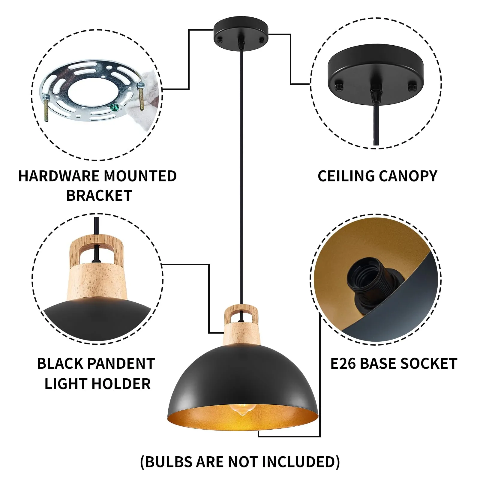 11.8" Black Modern Farmhouse Pendant Light 3-Pack - Image 7