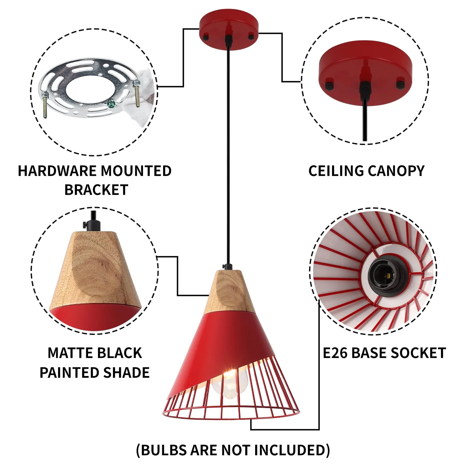 Red Farmhouse Industrial Pendant Light 9.4" 2-Pack - Image 7