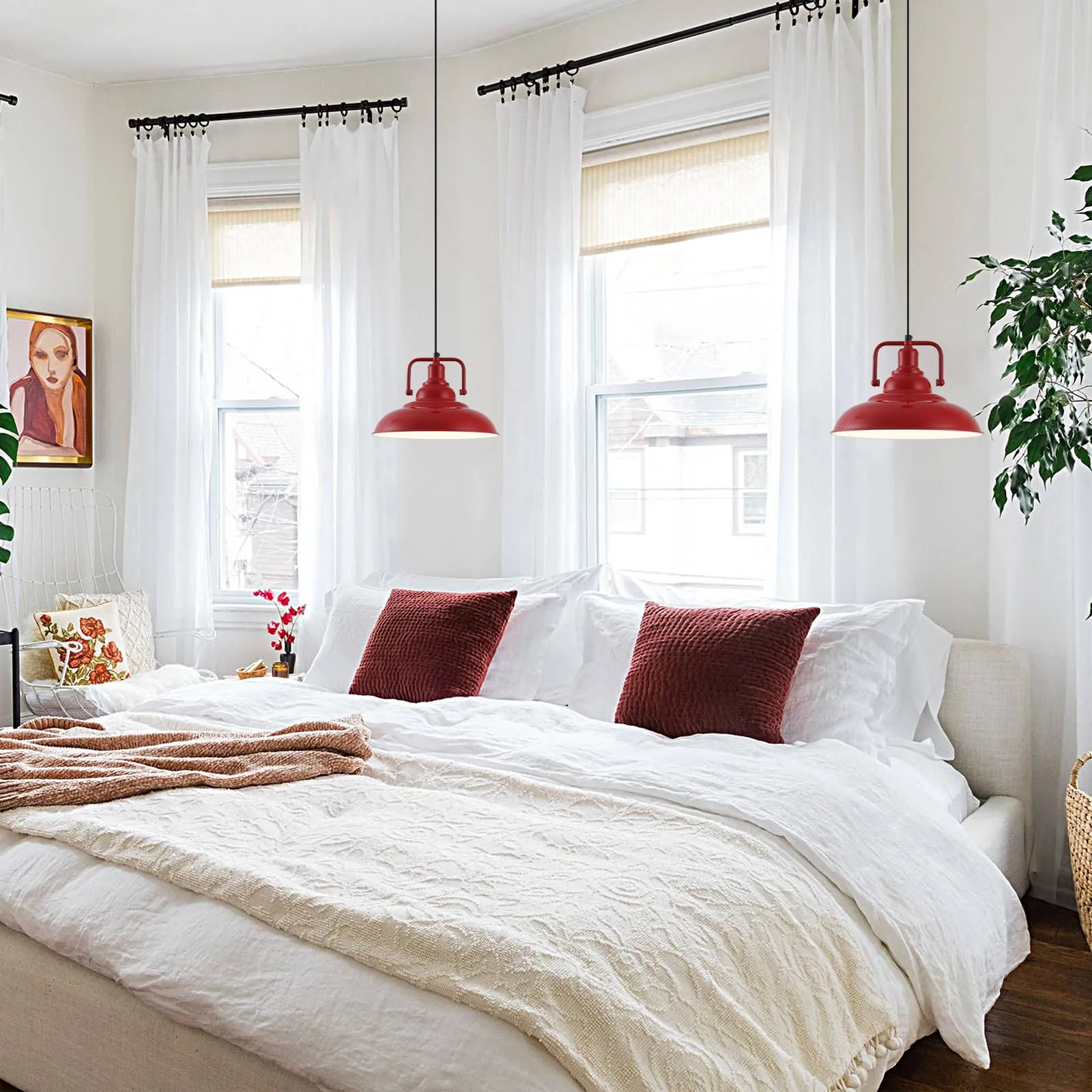 Red Farmhouse Industrial Pendant Light 3-Pack - Image 6