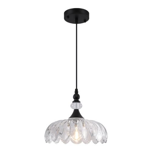 Matte Black Vintage Pendant Light with Glass Shade