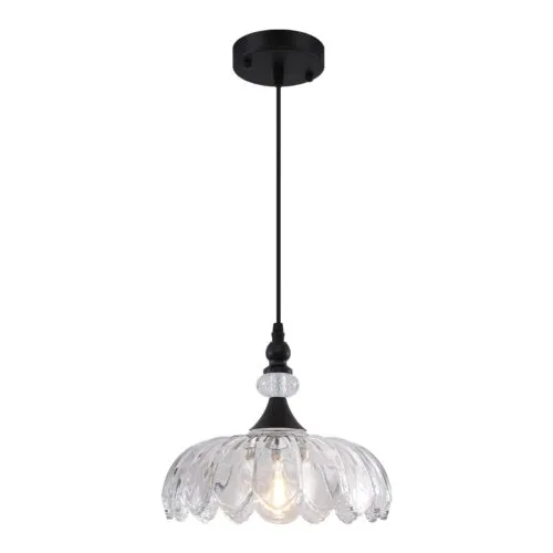 Matte Black Vintage Pendant Light with Glass Shade