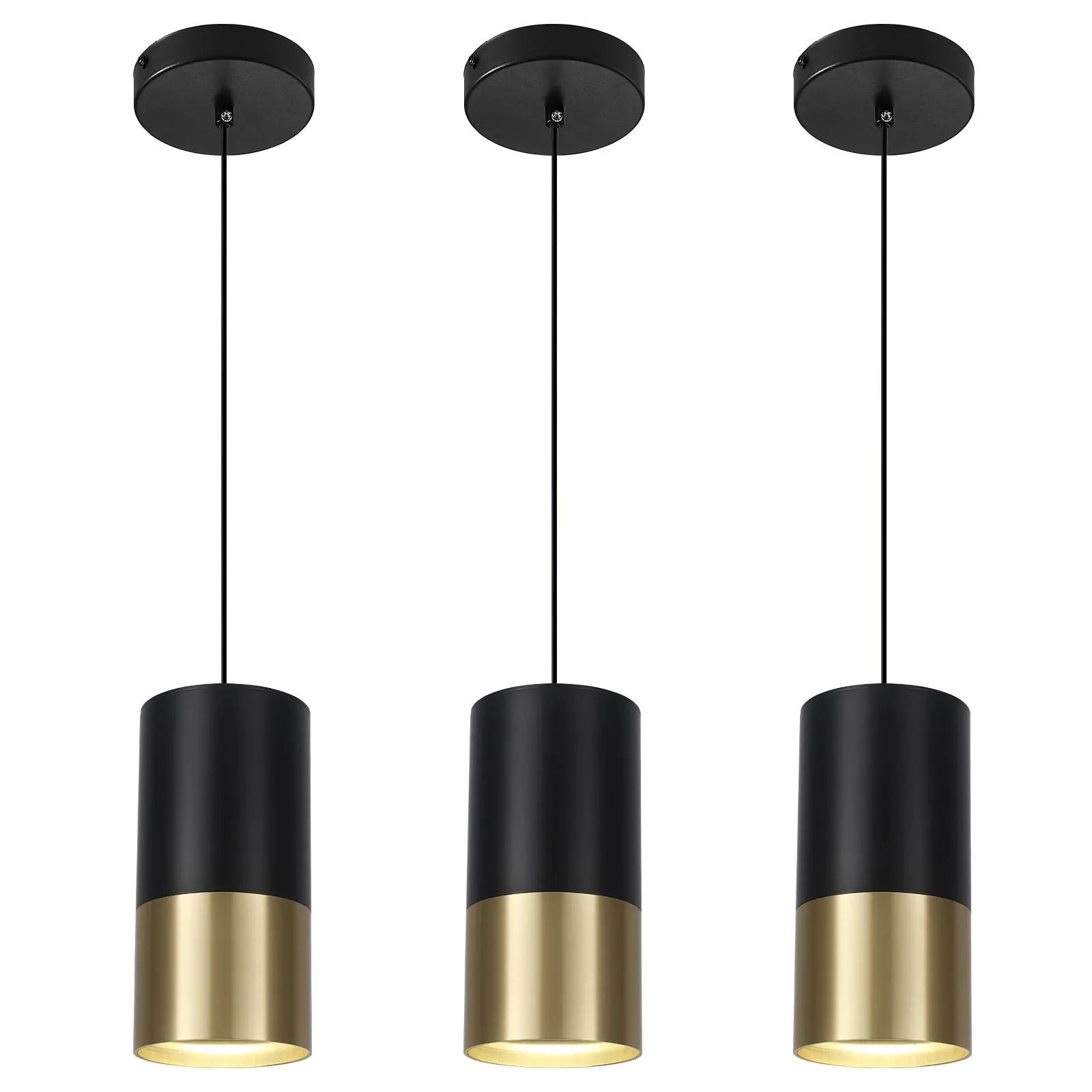 Black and Gold Small Modern Pendant Light 4000K 3-Pack