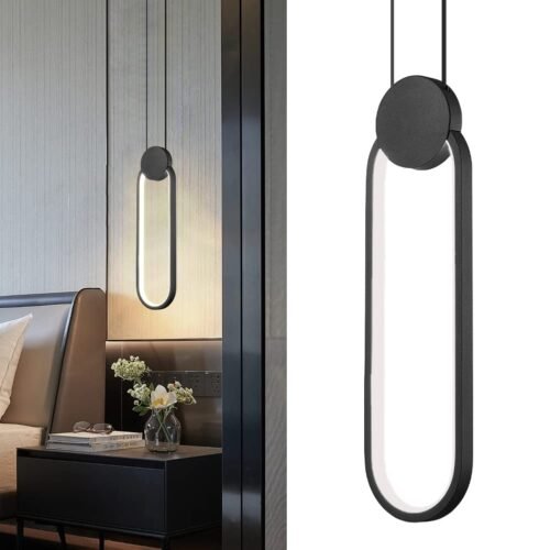 Black Modern LED Oval Pendant Light 2-Pack