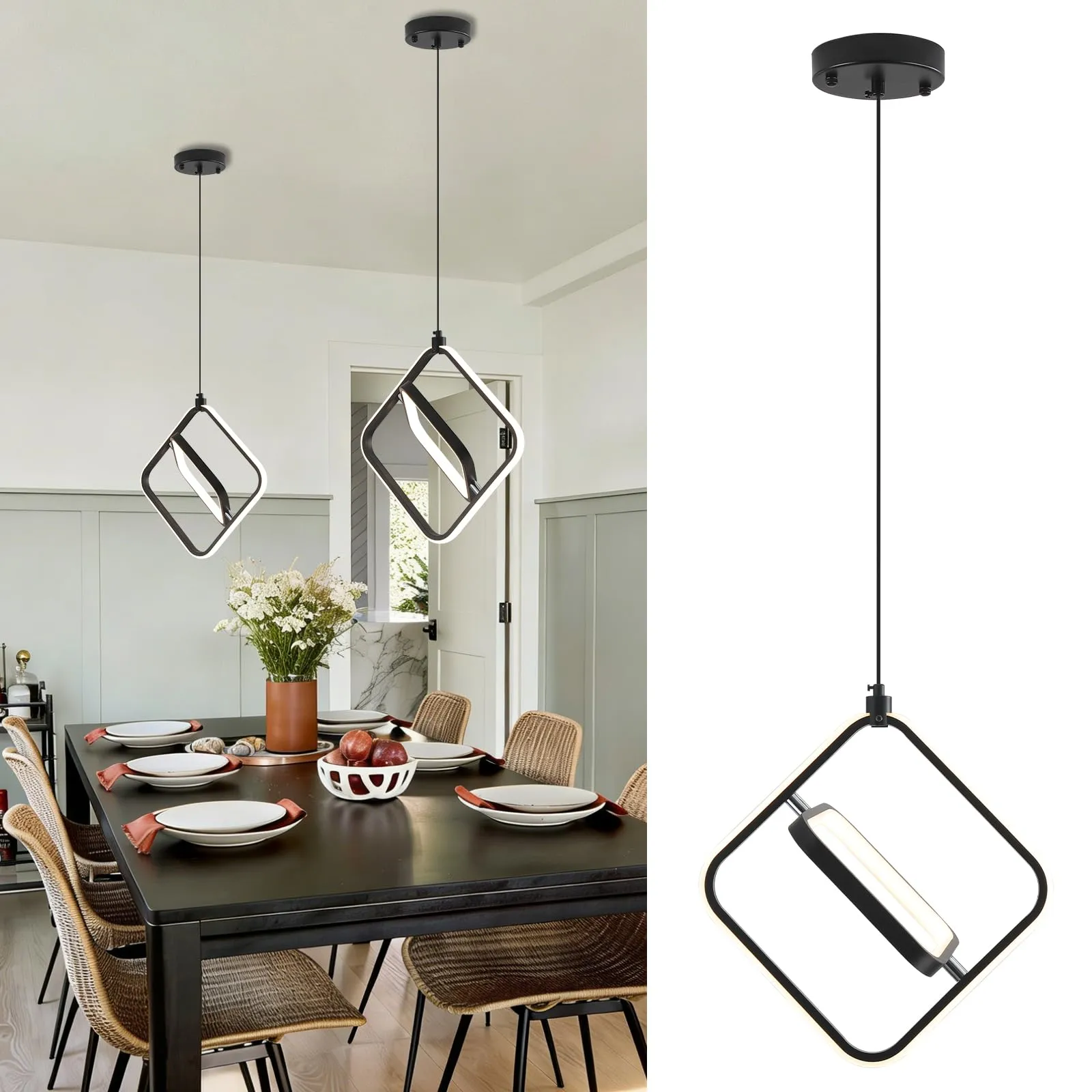 Modern LED Square Pendant Light 3000K 2-Pack
