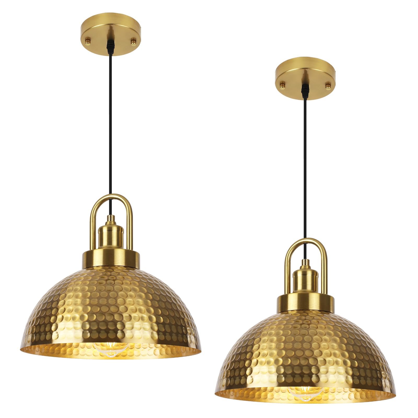Gold Hammered Pendant Light 11.8" 2-Pack