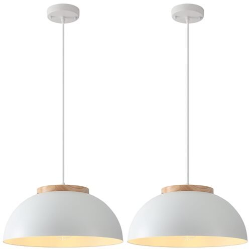 White Large Farmhouse Pendant Light 16" with Wooden Holder 2-Pack