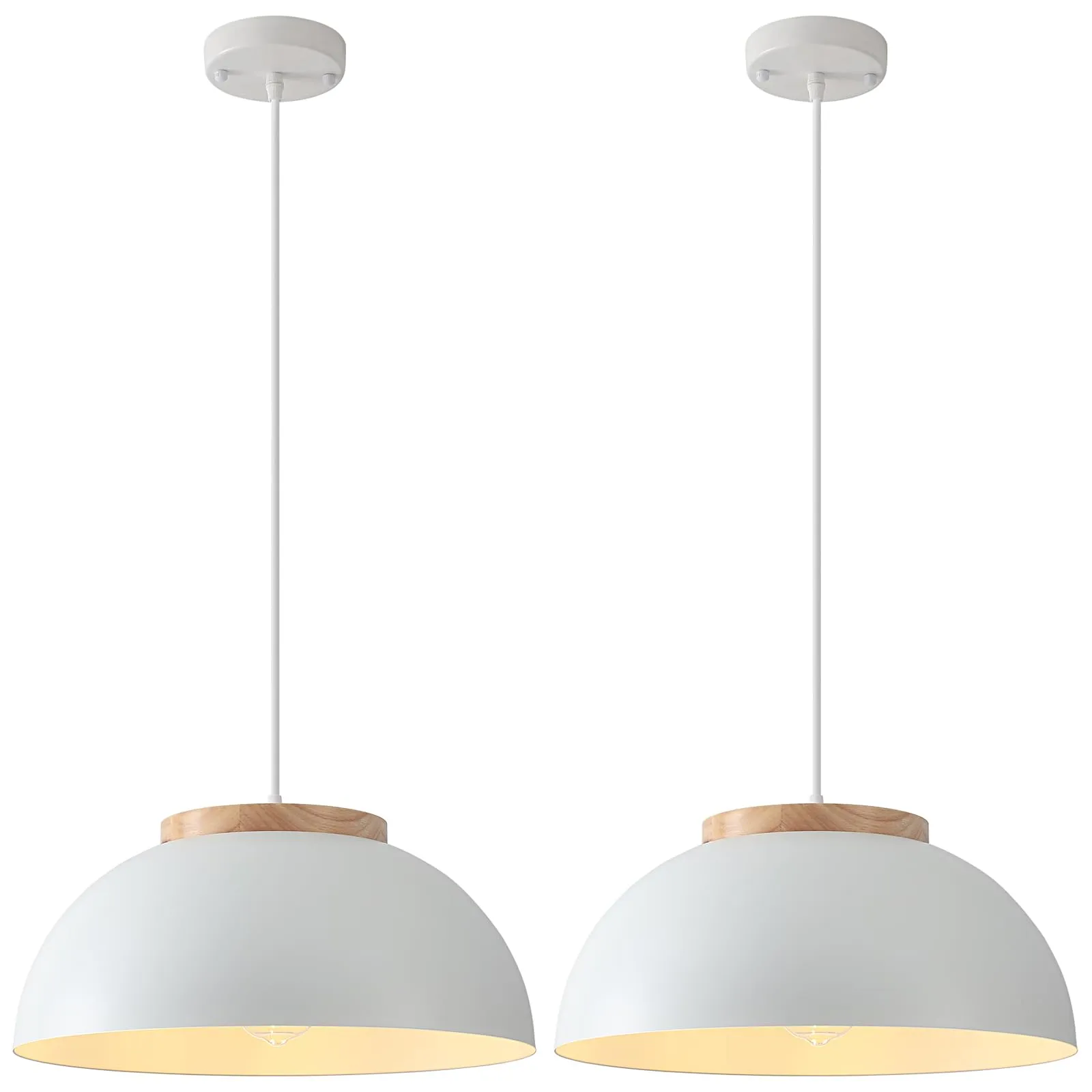 White Large Farmhouse Pendant Light 16" with Wooden Holder 2-Pack