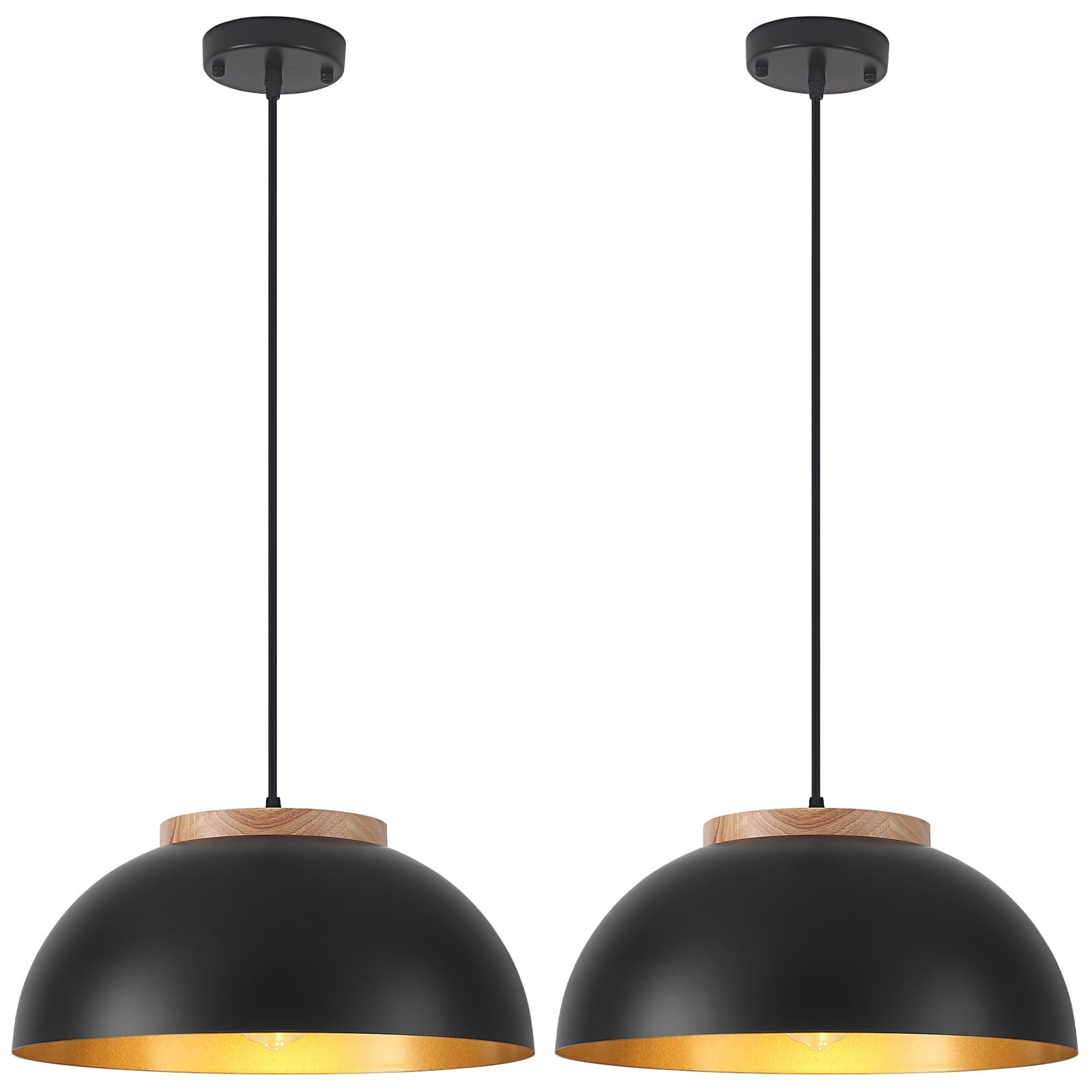 Black Large Farmhouse Pendant Light 16" with Wooden Holder 2-Pack