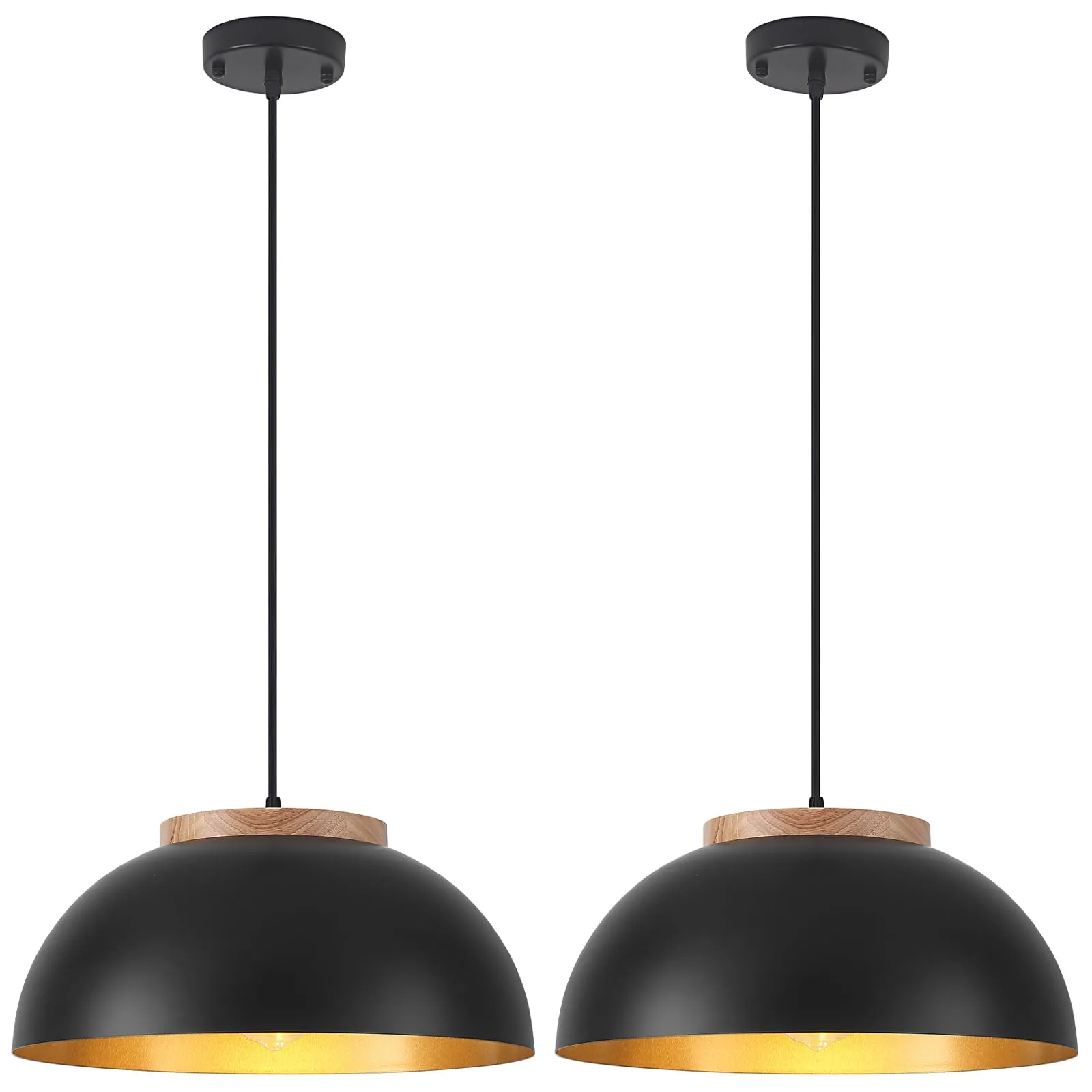 Black Large Farmhouse Pendant Light 16" with Wooden Holder 2-Pack