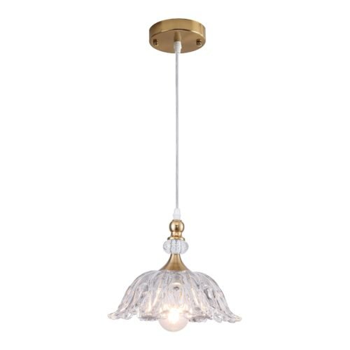 Gold Pendant Light with Flower Glass Shade
