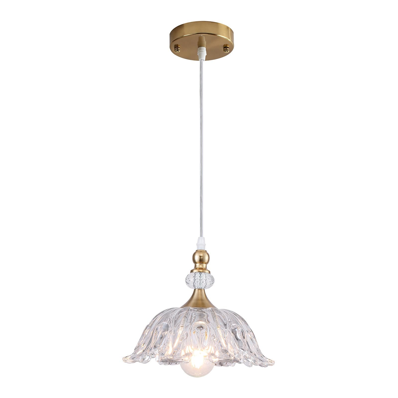 Gold Pendant Light with Flower Glass Shade