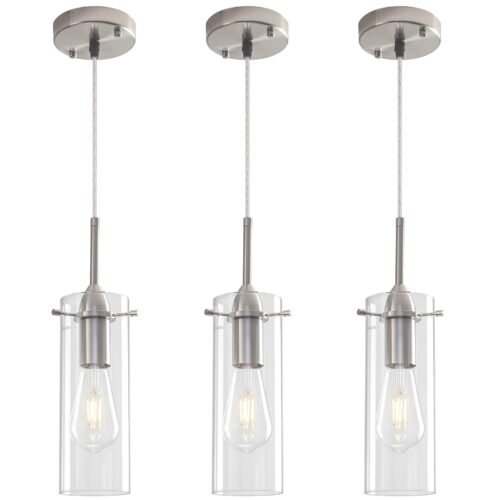Brushed Nickel Modern Glass Pendant Light 3-Pack