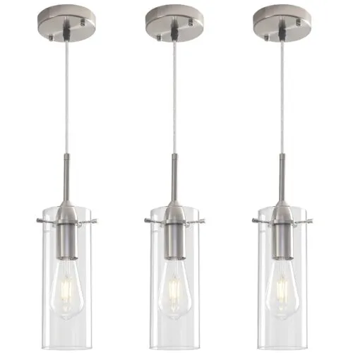 Brushed Nickel Modern Glass Pendant Light 3-Pack