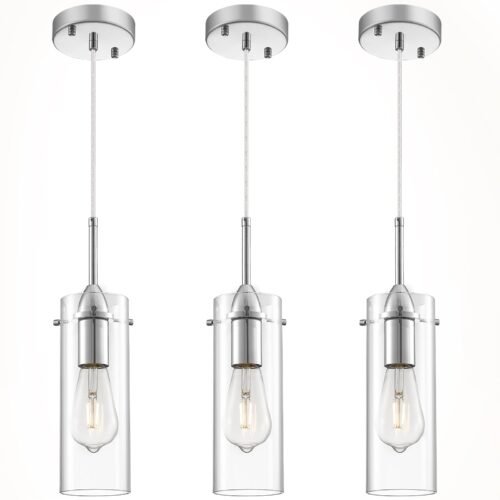 Chrome Modern Glass Pendant Light 3-Pack