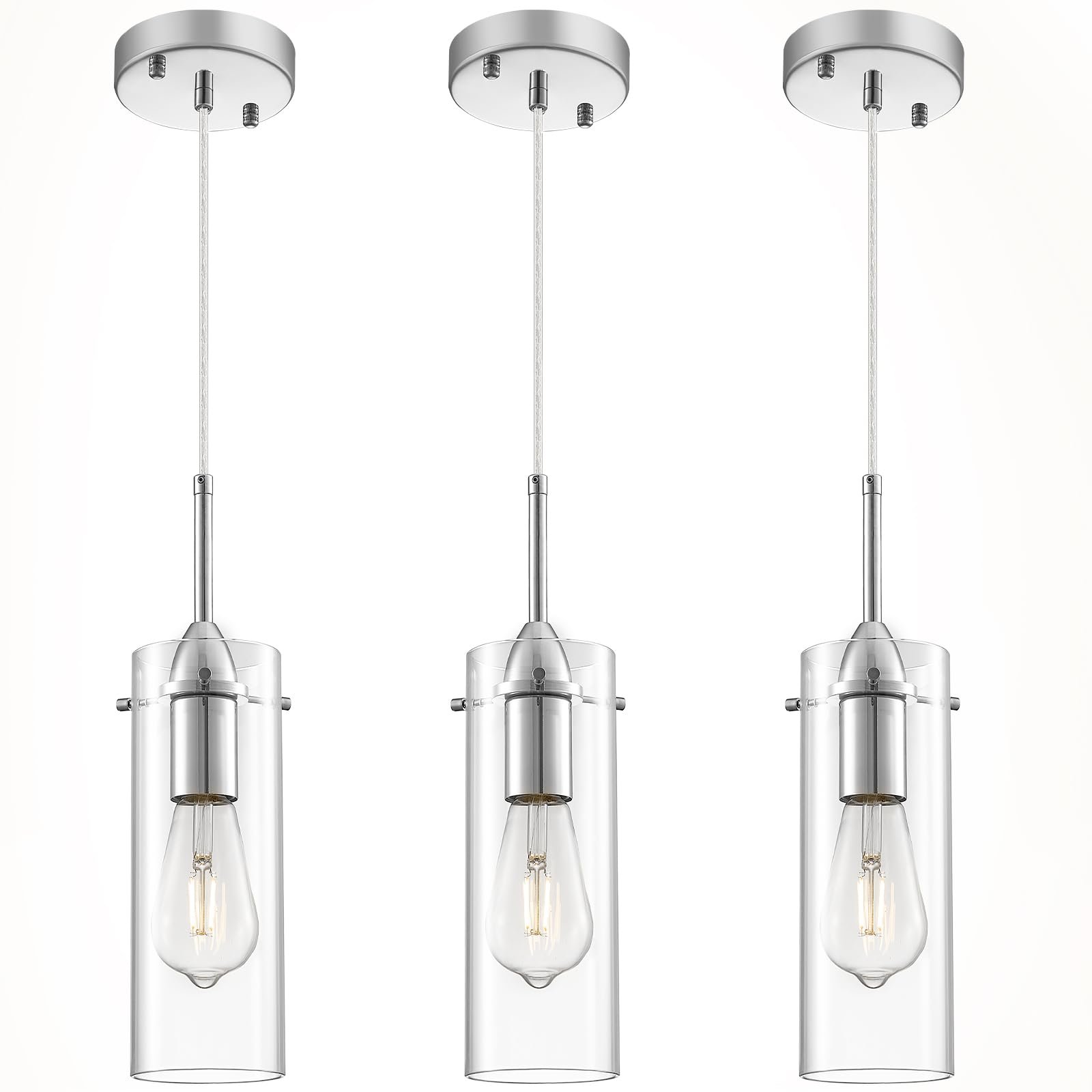 Chrome Modern Glass Pendant Light 3-Pack