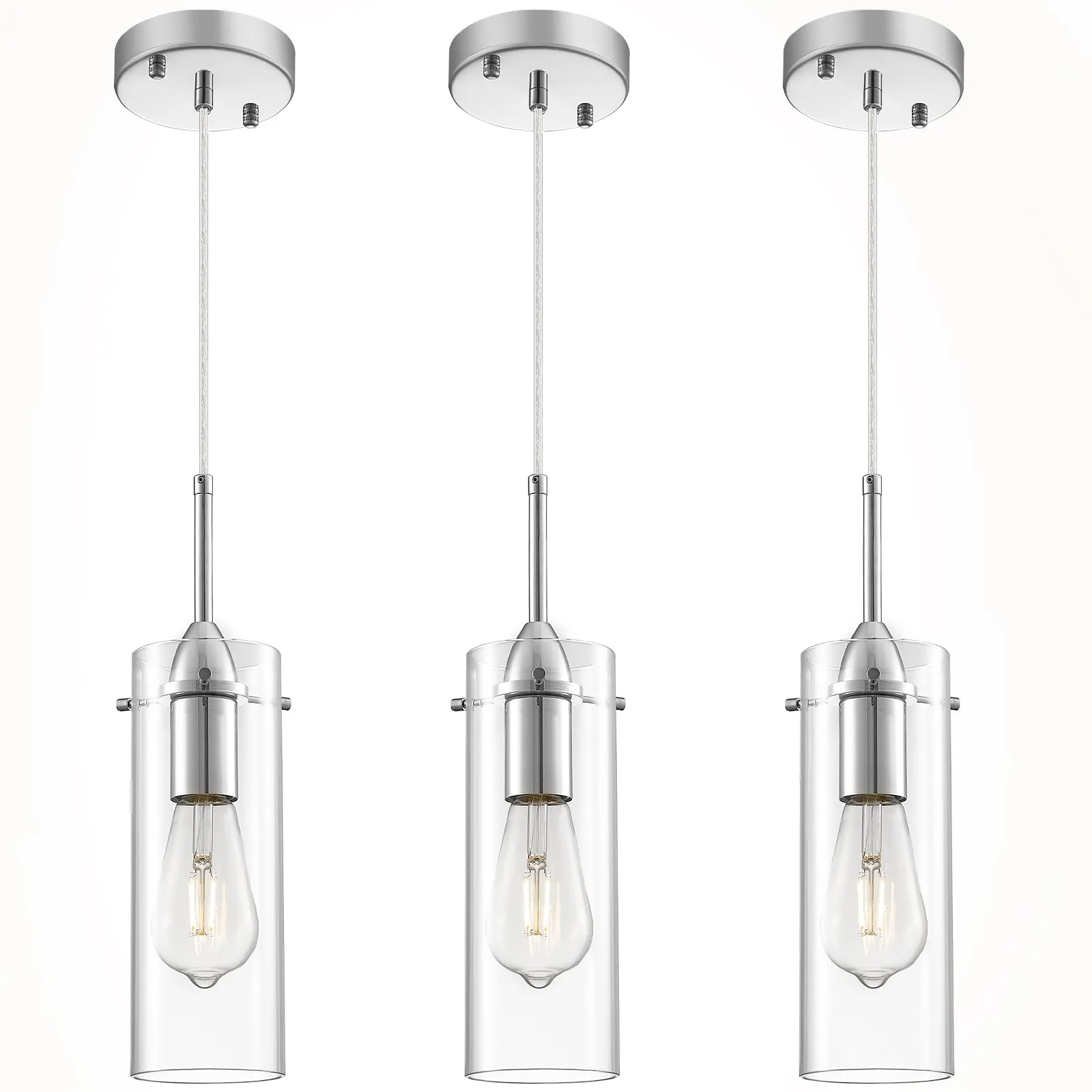 Chrome Modern Glass Pendant Light 3-Pack