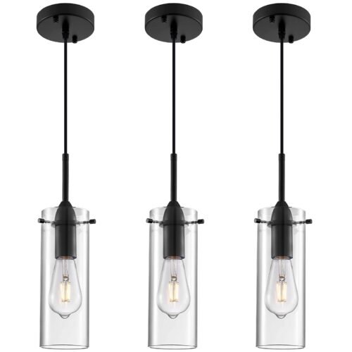 Black Modern Glass Pendant Light 3-Pack