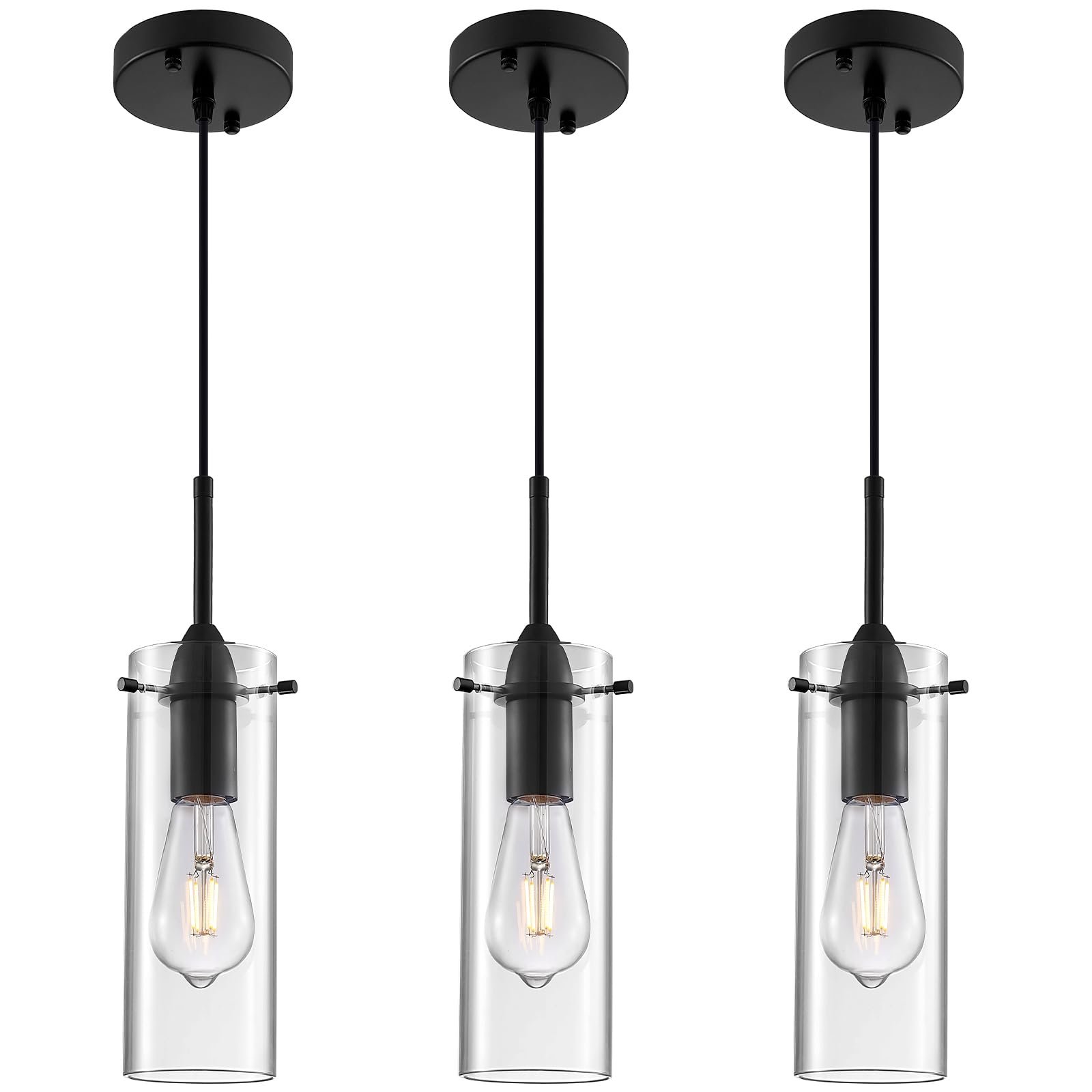 Black Modern Glass Pendant Light 3-Pack