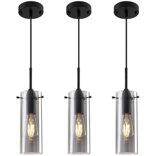 Smoke Gray Modern Glass Pendant Light 3-Pack