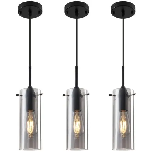 Smoke Gray Modern Glass Pendant Light 3-Pack