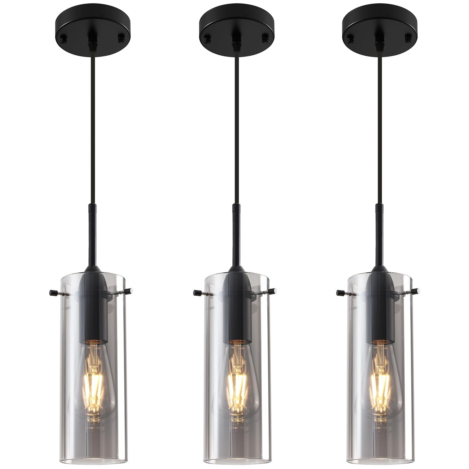 Smoke Gray Modern Glass Pendant Light 3-Pack