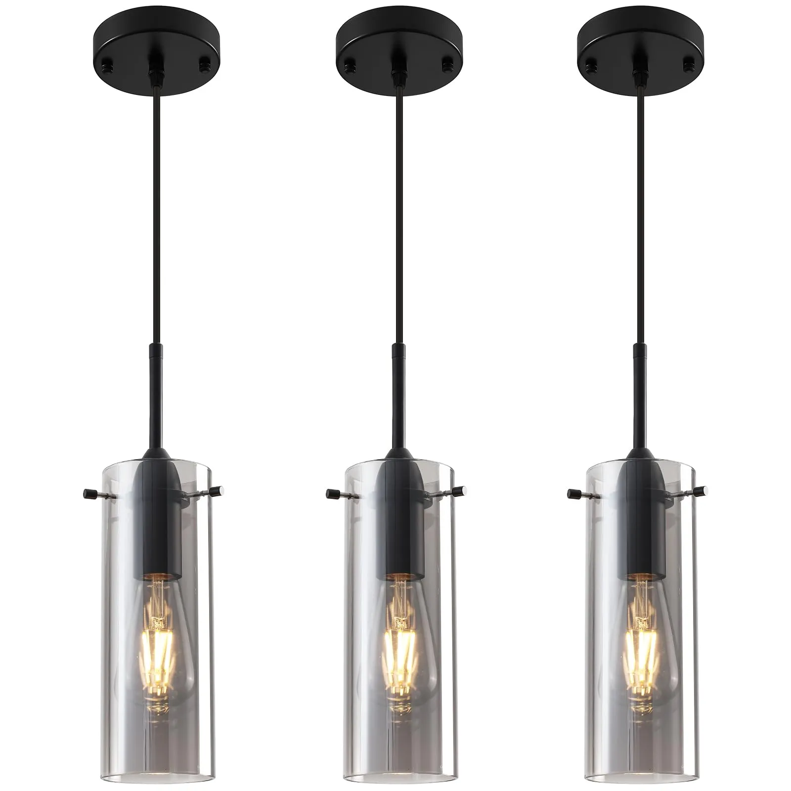 Smoke Gray Modern Glass Pendant Light 3-Pack