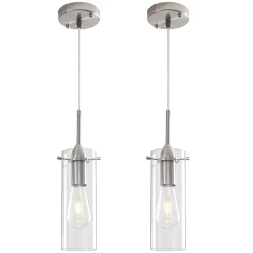 Brushed Nickel Modern Glass Pendant Light 2-Pack