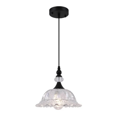 Matte Black Vintage Pendant Light with Glass Shade