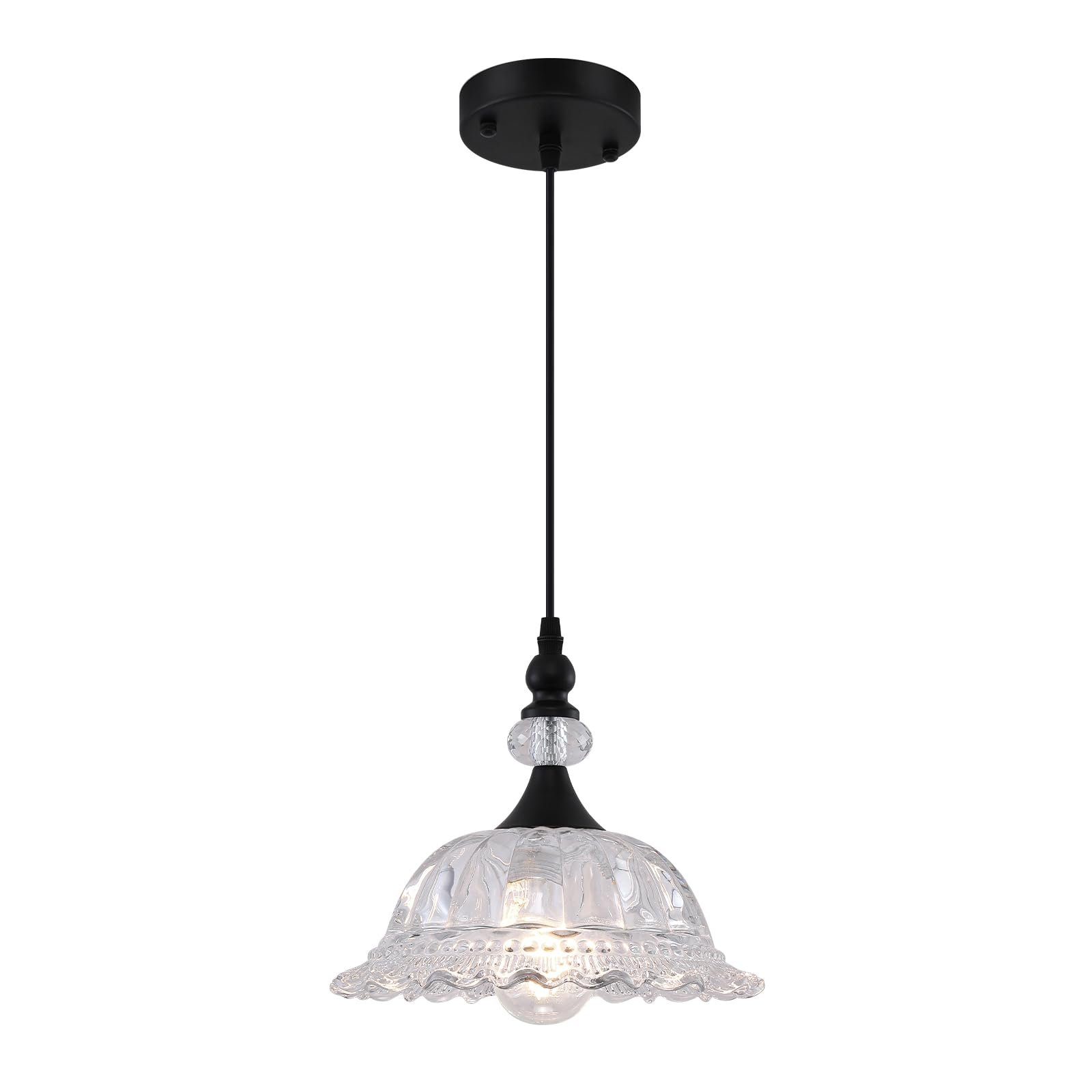 Matte Black Vintage Pendant Light with Glass Shade