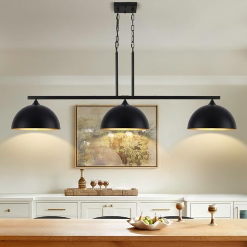 Black Farmhouse Industrial 3-Light Island Pendant Light
